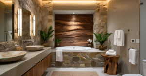 Une salle de bain luxueuse et chaleureuse